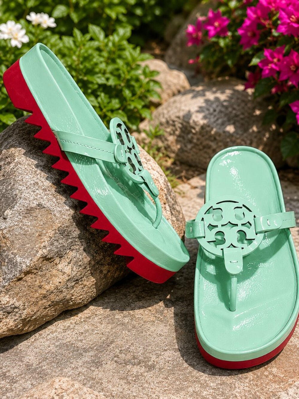 Tory Burch Miller Cloud Lug Sandals in Sea Wind/Red